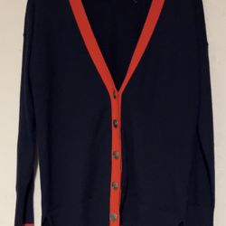 Mini Boden Corinne Oversized Wool Blend Boyfriend Cardigan Navy Red 