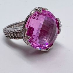 Judith Ripka Simulated Pink Sapphire and Cubic Zirconia Sterling Silver Ring

