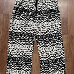Victorias Secret Pink Womens Pajama Pants XL Black White Peace Sign Fingers