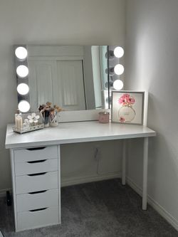 Vanity Mirror Desk With Drawer Cabinet