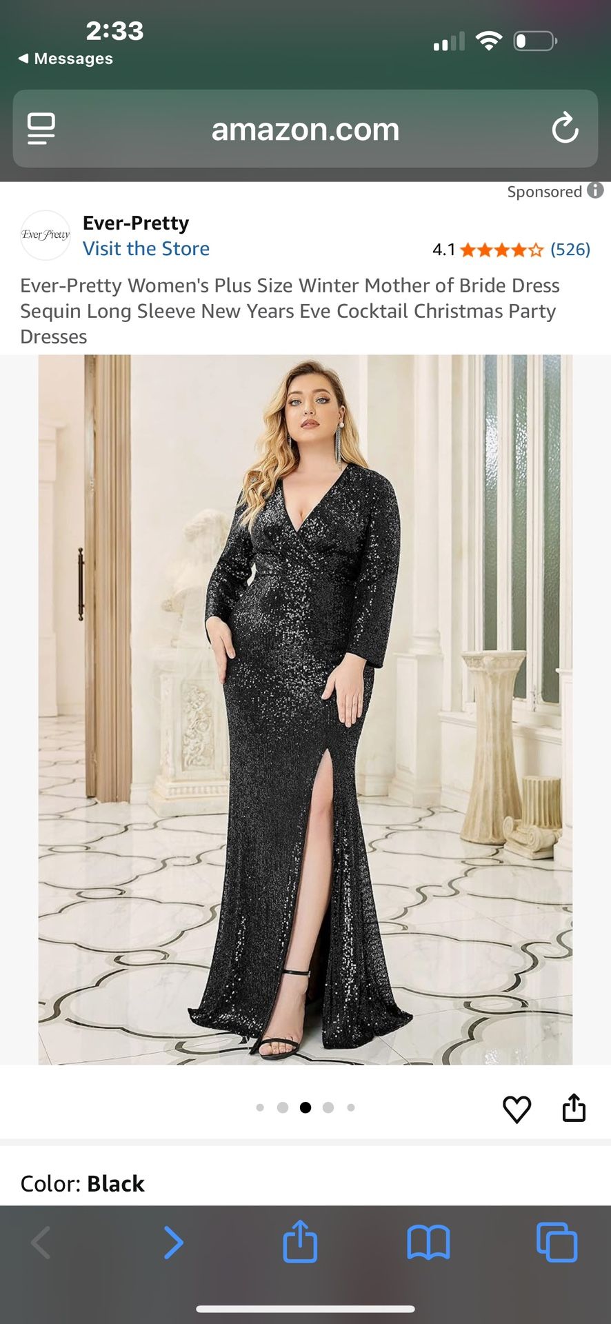 Amazon, Ever-Pretty Women's Plus, Black Sequin, Long Sleeve, Dress, Size 18 ( 2XL), Used Once Just Needs To Be Dry Cleaned 🧼