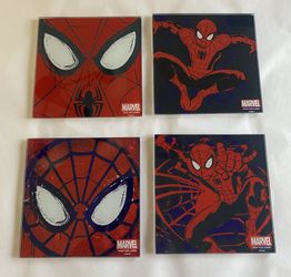 New Marvel Spider-Man Set Of Four (4) Glass Coasters 4”