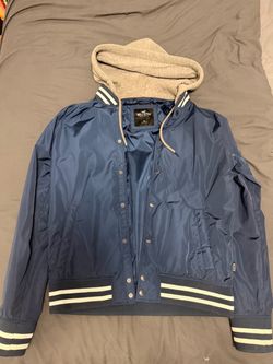Hollister Blue Varsity Bomber Jacket with Hood
