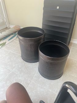 Set of 2 Hammered Metal Planter Bins