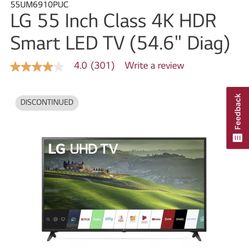 LG 55” Flat Screen 4K HDR LED TV MAKE AN OFFER!