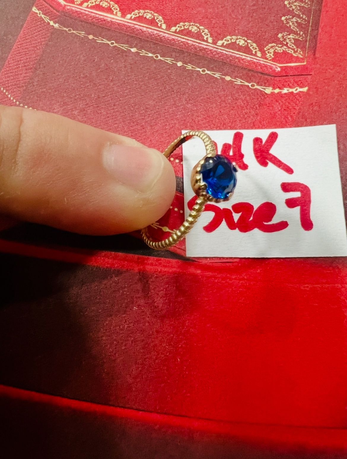 14K Solid Gold Wedding Ring Blue Zirconium Stone Size 7