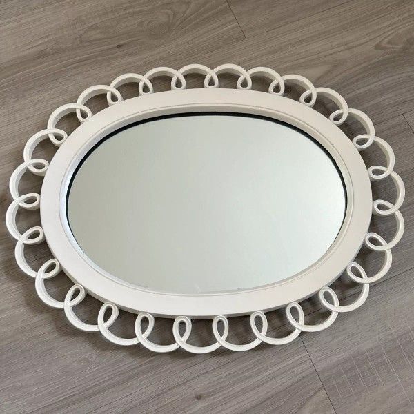 Vintage Oval Mirror Overlapping Loops Ivory Chic Shabby Cottage Farmhouse 18x14”