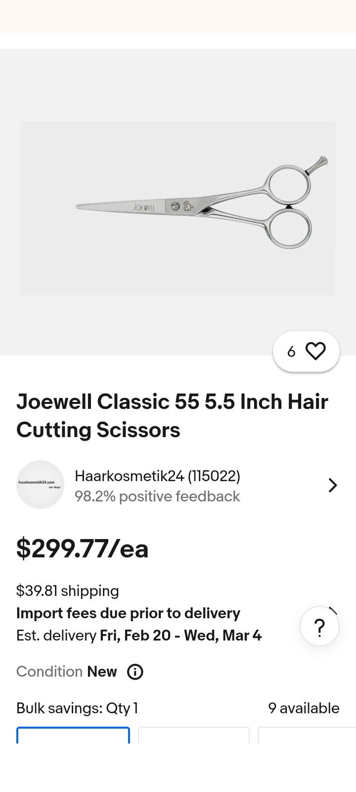 Joewell Hair Cutting Scissors / Shears
