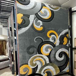 Modern Area Rug Gray Gold Swirl Pattern