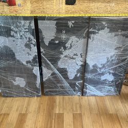 World Map Canvas Wall Art Retro Map of The World Canvas - 3 Pcs