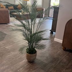 Realistic Faux Potted Palm Plant  in Sturdy Gold/Gray Pot