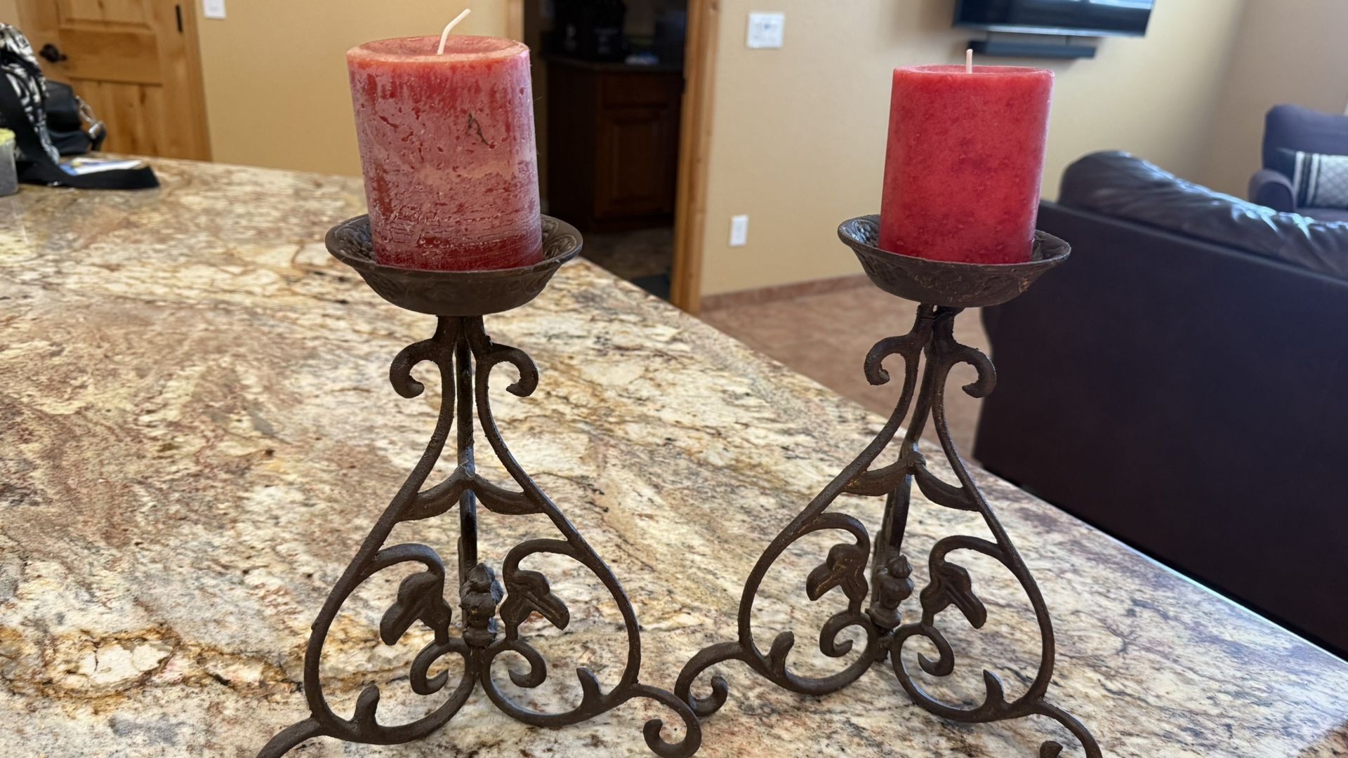Wrought Iron Candle Holder w/ Candles