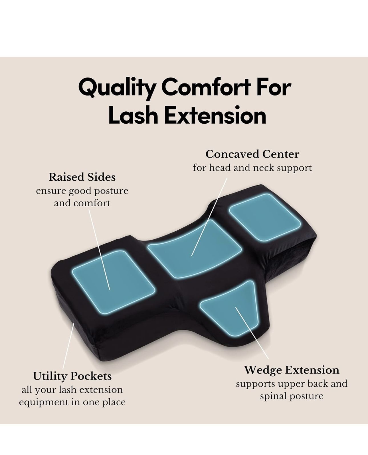 Ergonomic Lash Pillow for Lash Extensions - Memory Foam Lash Pillow with Velvet Pillowcase
