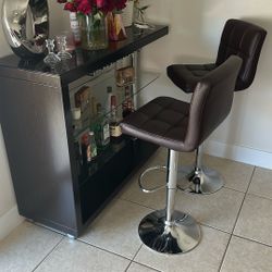 Modern Home Bar Set – Glass & Chrome + 2 Adjustable Bar Stools