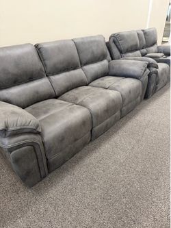 Grey Quality Sofa - Loveseat - Cup Holders - Storage - NO Credit Needed - Same Day Delivery