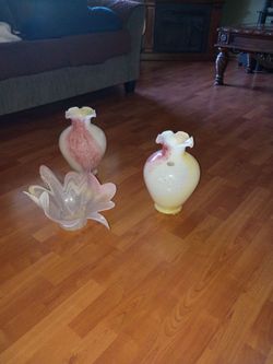 Art Glass Vases and Bowl Set of 3