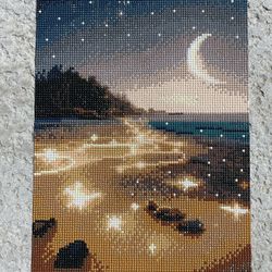 Night Beach Scene, Diamond Art Painting Completed