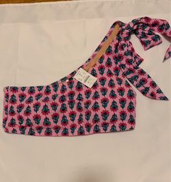 J Crew Resort Pink Bright Kell One Shoulder Bikini Top Sz Large  Sold Out!!!!