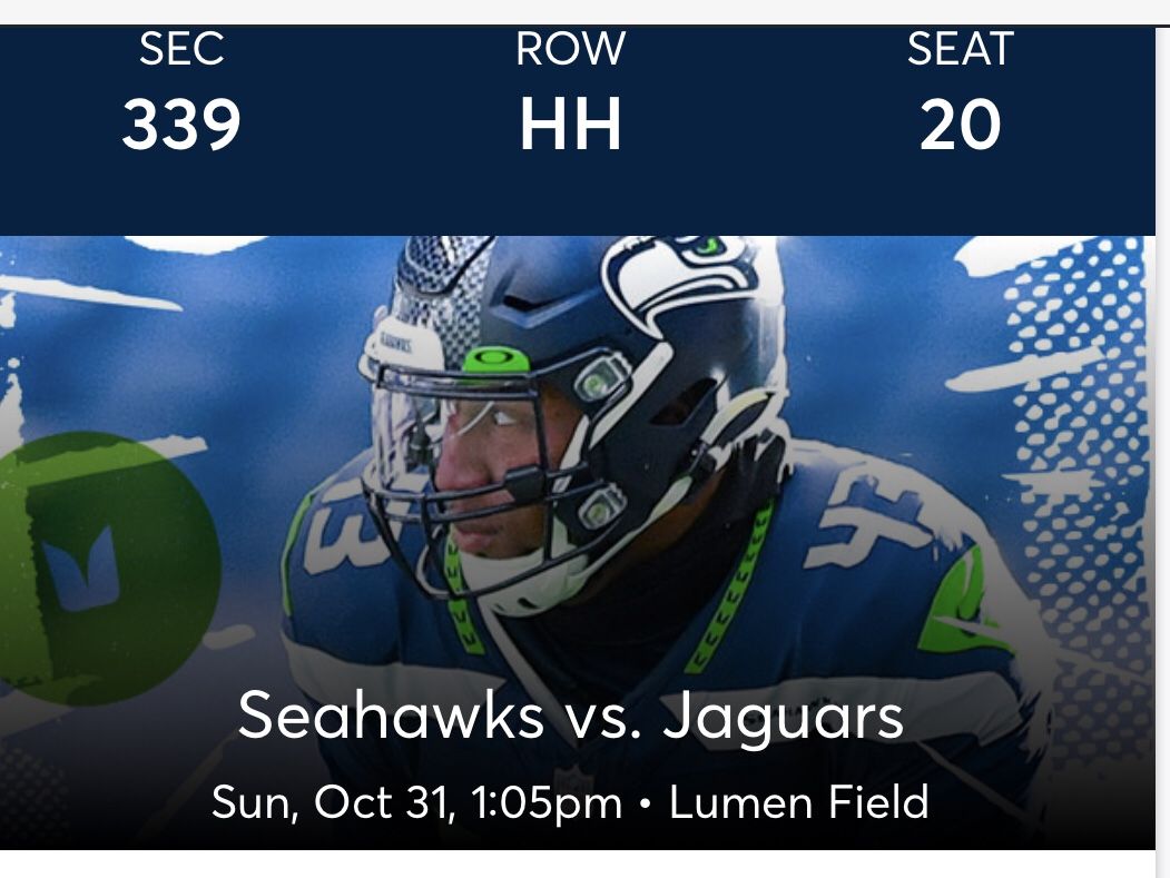 Seahawks Vs Jaguar Oct 31  $50