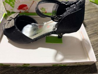 Girls Black Heeled Dress Shoes with Rhinestones