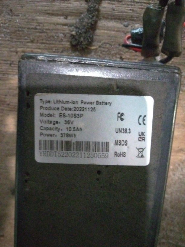 36v 10.5ah 378wh Lithium Ion Power Battery