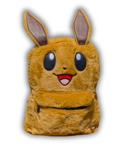 Eevee Faux Fur Plush Pokemon Back to School Backpack with 3D Ears