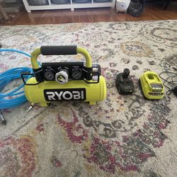 Ryobi 1 Gal Air Compressor. With Hose, Charger And Battery 