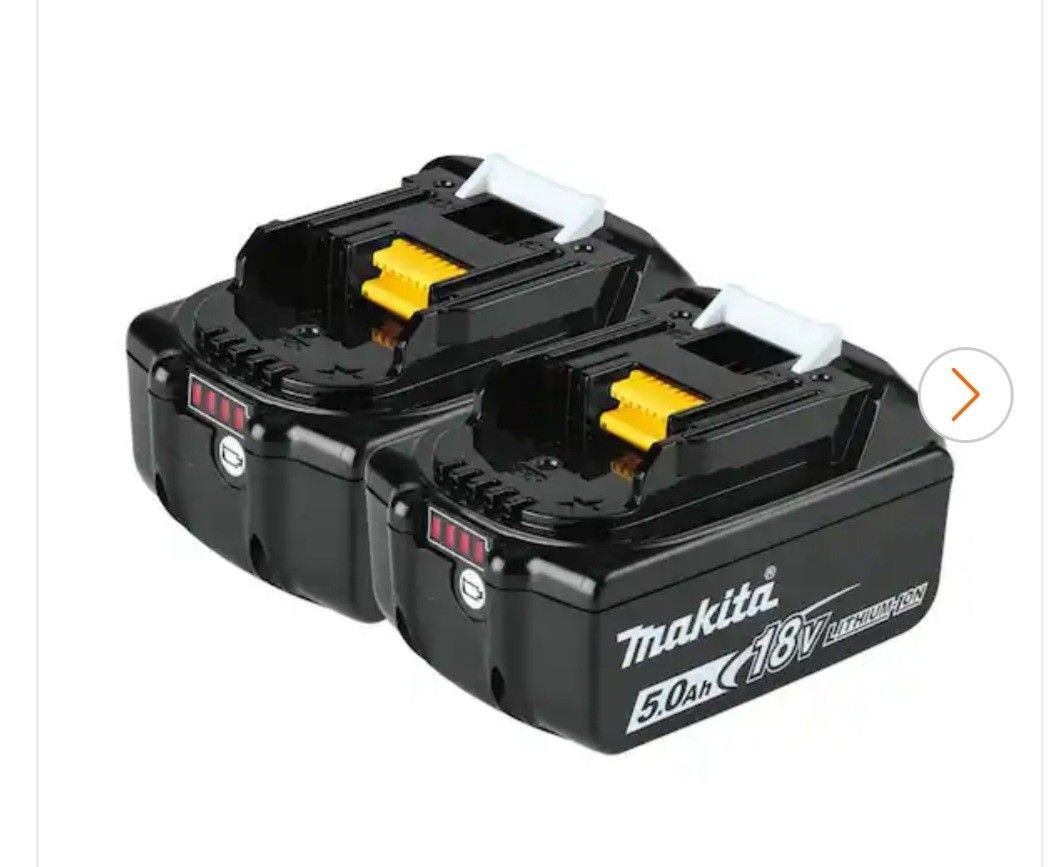 Genuine OEM 2 Two Dos Makita 18 Volt 18v 18 Lithium Ion LXT Batteries Capacity Output 5.0 AH 5.0 Battery 5ah Ah Amp High Pilas Baterias
