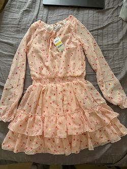 Epic Threads Macy's Pink Foil Heart Tiered Dress - size Medium