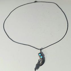 Vintage Sterling Silver Turquoise Navajo Fetish Necklace