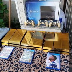 Playstation 4 de 500GB Cada Uno Con 1 Control De Oro Y 1 Juegos de 120 juegos Para escojer $200! Cada Uno.. $200! Each PS4 with 1 Game