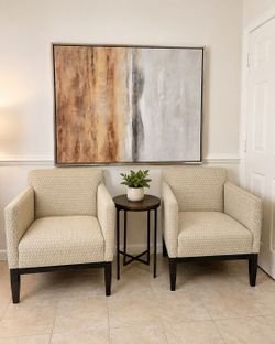 Pair of Accent Chairs + Oversized Neutral Abstract Art Bundle