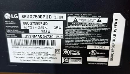 86" LG 4K Smart TV (2023 Model) – Powers On / For Parts or Repair