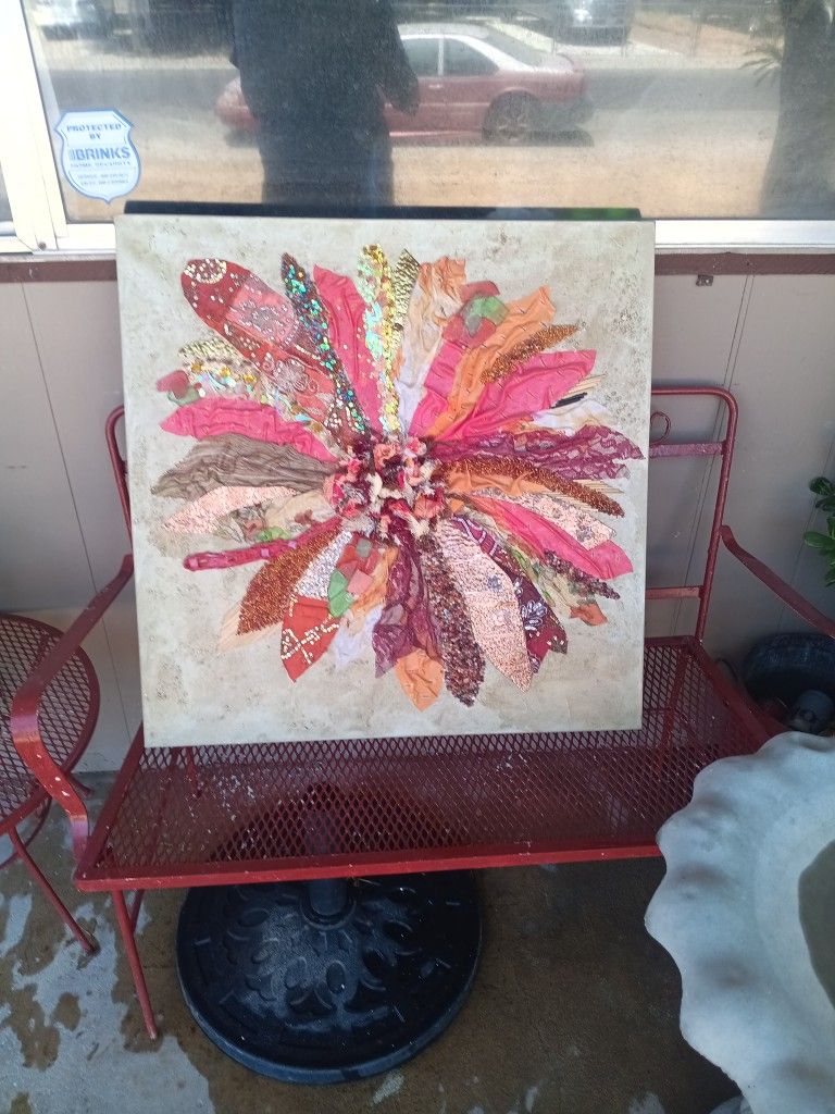 Canvas Fabric and sea glass Art