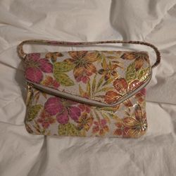 Hobo White Floral Leather Foldable Clutch Bag
