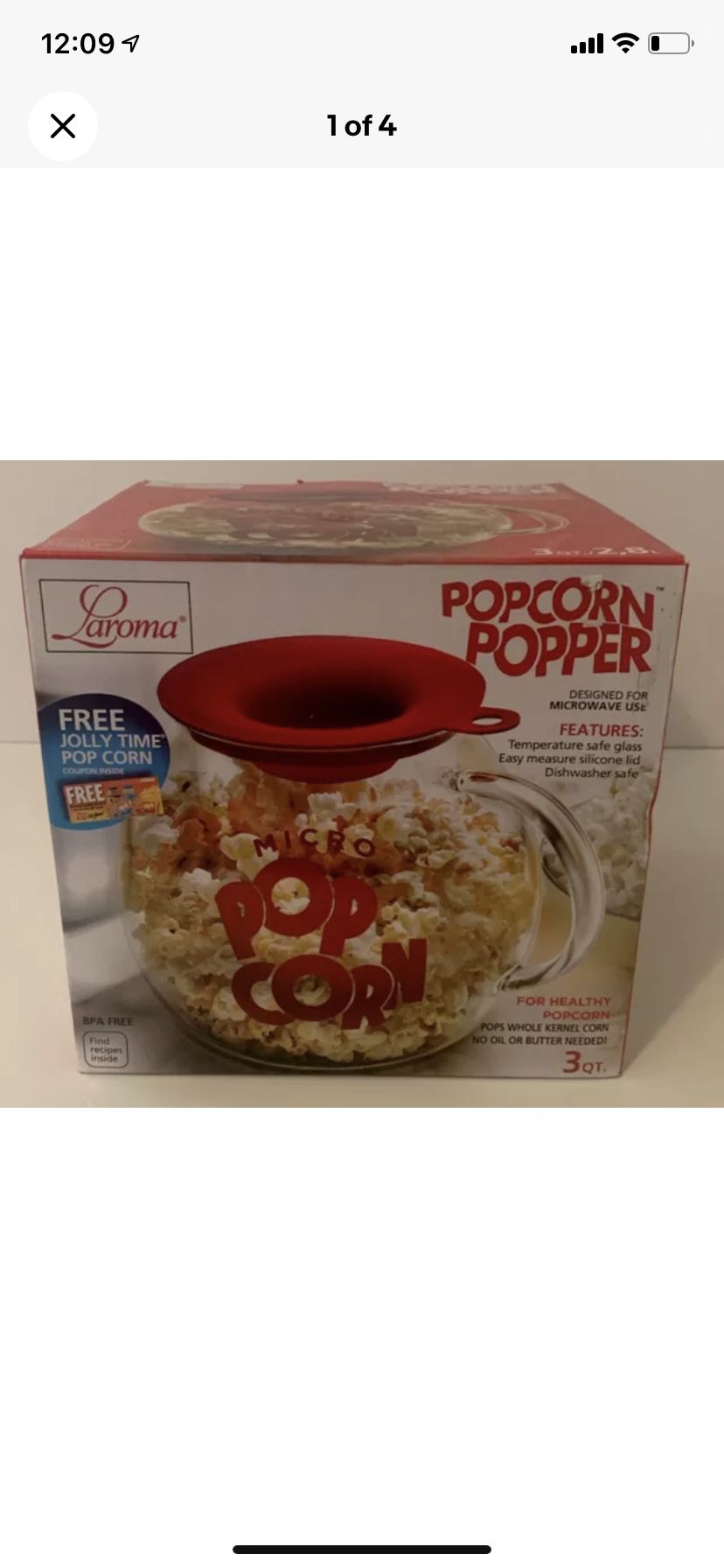 Laroma Microwave Popcorn Popper Maker 3 quart In Original Box