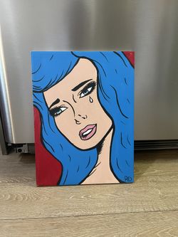 Acrylic Painting On Canvas - Comic Style Crying Woman