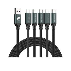 USB Type-C Cable 5pack 6ft Fast Charging 3A Rapid Charger Quick Cord, Type C to A Cable 6 Foot Compatible Galaxy S10 S9 S8 Plus, Braided Fast Charging