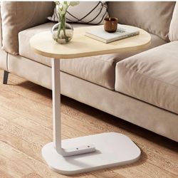 C Shaped Side Table - Modern End Stand for Small Spaces, C Stand for Sofa & Bed, Wood Coffee Stand for Living Room, Laptop & Snack Use (Log White)