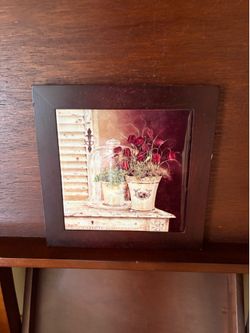 Framed Floral Tile Art Rustic Decor