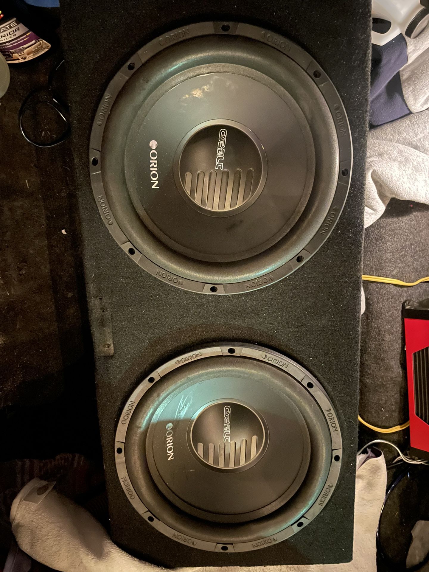 2 12” Orion Subwoofers & Amplifier OBO