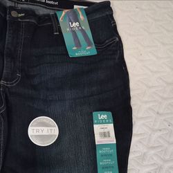 Lee Riders Womens Mid-Rise Bootcut Jeans 20P Petite Dark Wash Stretch 5-Pocket