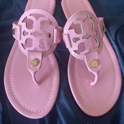 TB Slip On Slides Pink Patent  Leather 