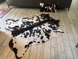 Real Cowhide Rug and Matching Pillows - Real Fur