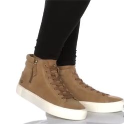 UGG Olli Suede Tan High Top Side Zip Lace Up Sneakers size 6.5