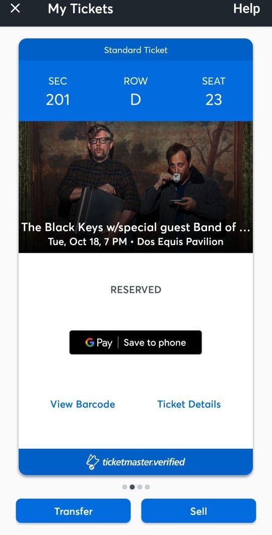 The Black Keys - Band of Horses - 10/18 Dallas - Two (2) Tickets Sec 201 Row 2