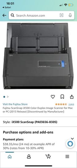 Fujitsu ScanSnap iX500 Color Duplex Desk Scanner for Mac and PC