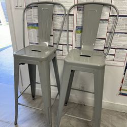 2 Metal High Top Chair Stools Grey Silver