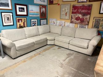 POTTERY BARN Pebble Grey Fabric Roll Arm Corner Sectional