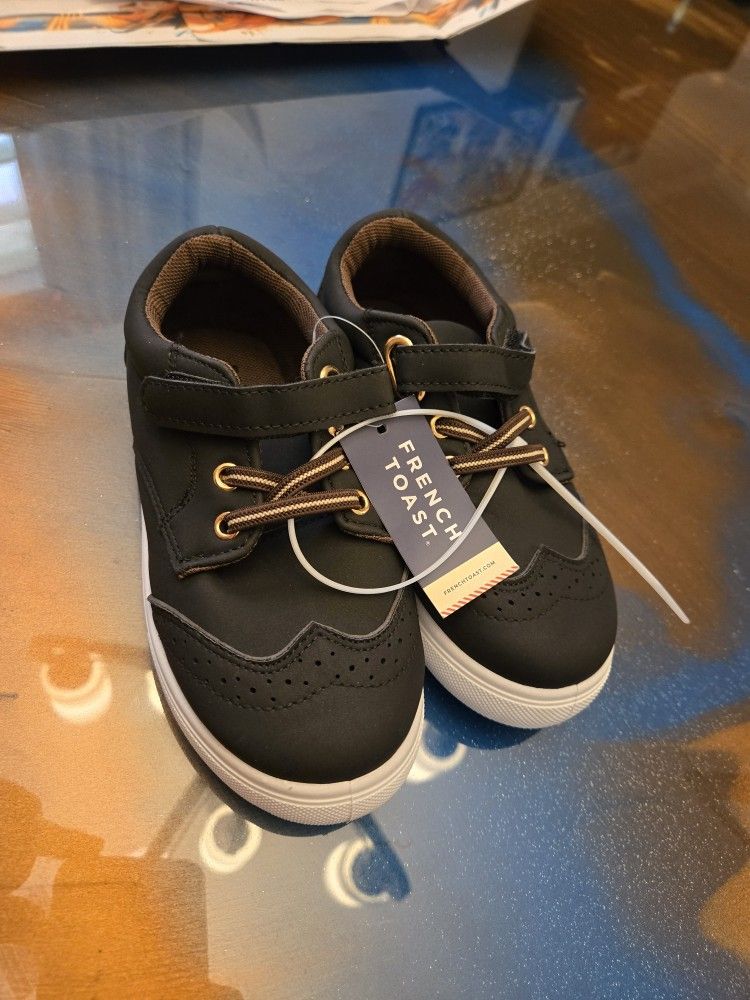 French Toast Kids Black Wingtip Oxford Dress Shoes Hook and Loop Closure